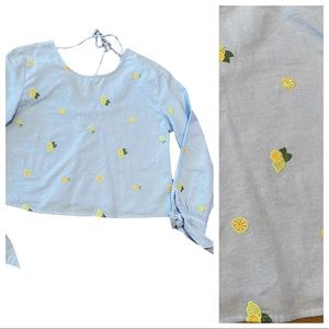Rebellion Embroidered Lemon Print Crop Top